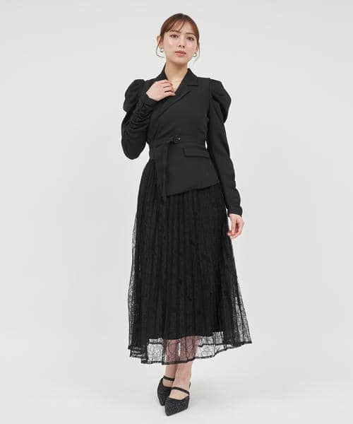 レースプリーツジャケットワンピース 詳細画像