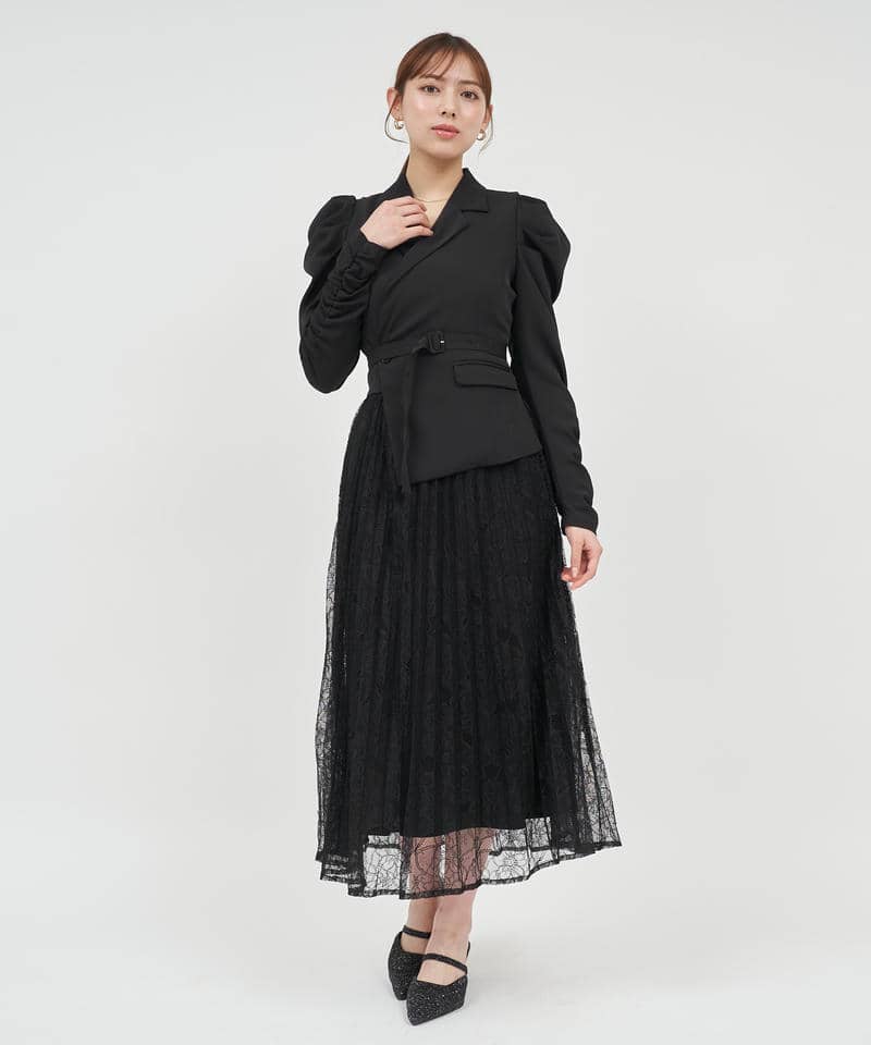 レースプリーツジャケットワンピース 詳細画像 ブラック 1