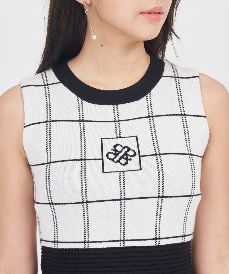 【丈が選べる】チェック柄エンブレム配色ミニワンピース 詳細画像 グリーン 4