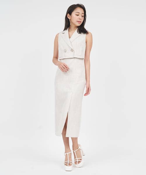 【丈が選べる】ツイードアンサンブルタイトワンピース 詳細画像