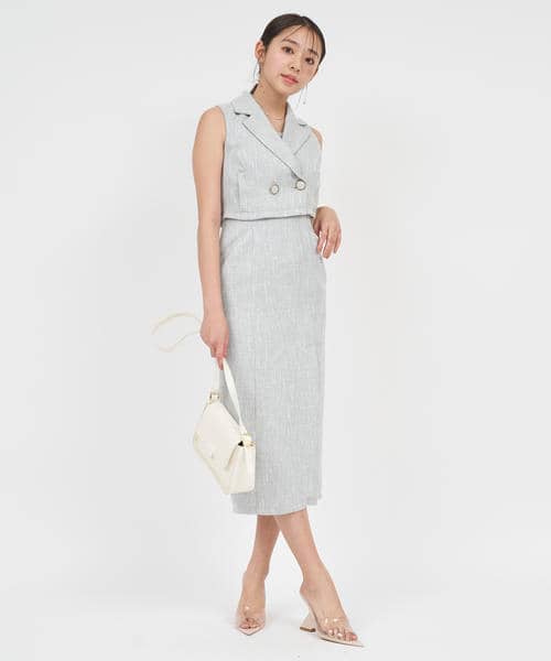 【丈が選べる】ツイードアンサンブルタイトワンピース 詳細画像
