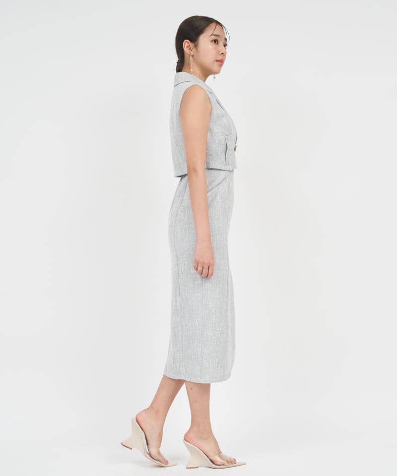 【丈が選べる】ツイードアンサンブルタイトワンピース 詳細画像 ブルー 2