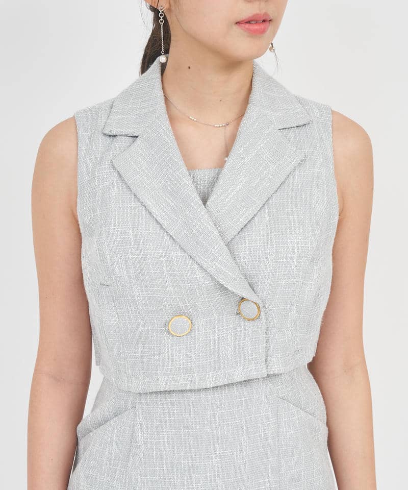 【丈が選べる】ツイードアンサンブルタイトワンピース 詳細画像 ブルー 4