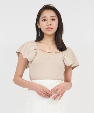 デザインスリーブパールチェーンニットトップス