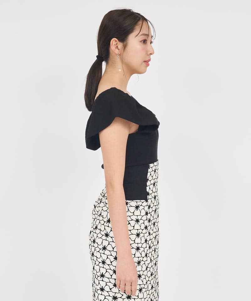 デザインスリーブパールチェーンニットトップス 詳細画像 ブラック 2