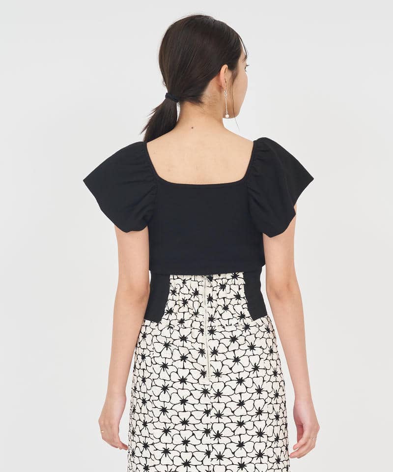 デザインスリーブパールチェーンニットトップス 詳細画像 ブラック 3