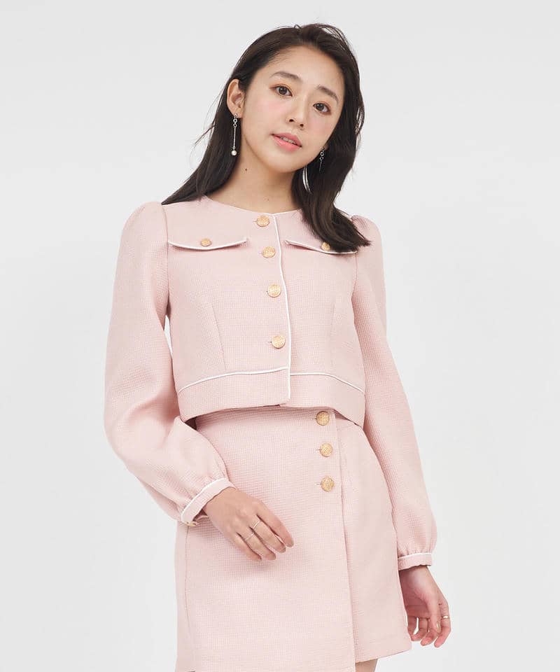 配色パイピングコンパクトジャケット 詳細画像 ピンク 1