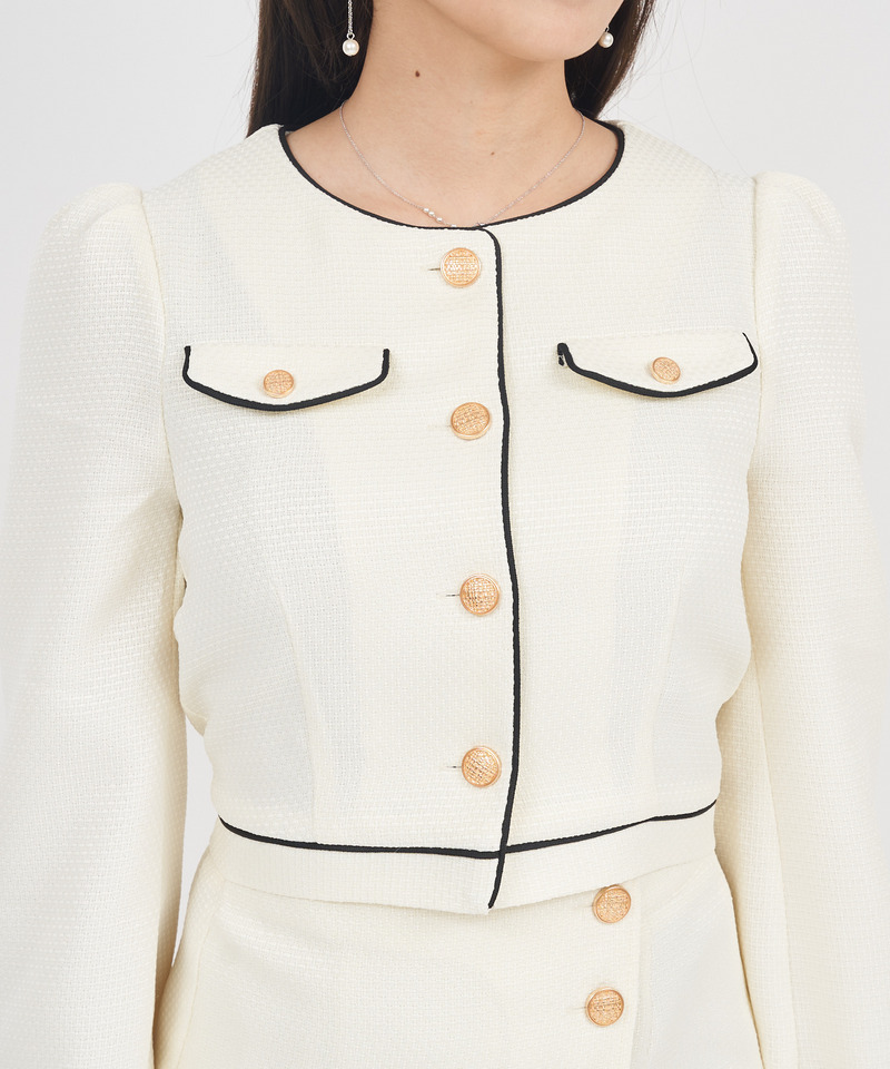 配色パイピングコンパクトジャケット 詳細画像 ピンク 5