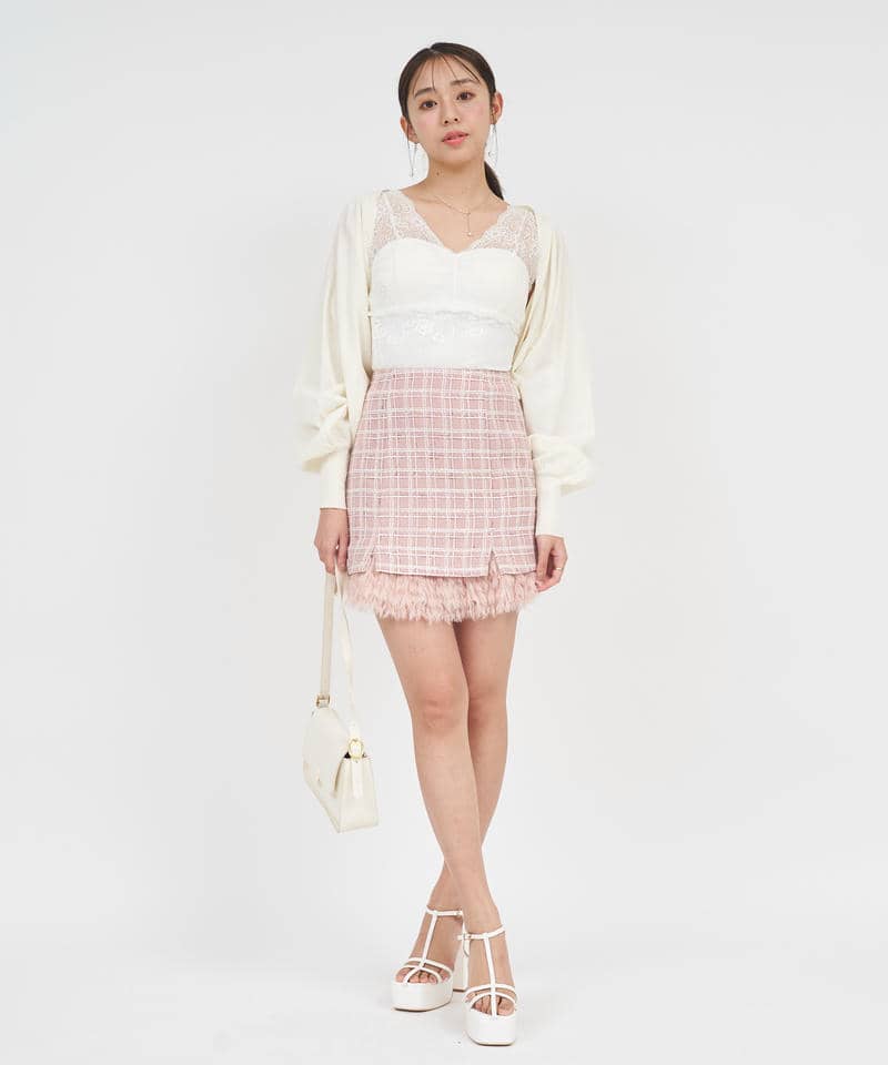 ラメフェザーツイードミニスカート 詳細画像 ピンク 2