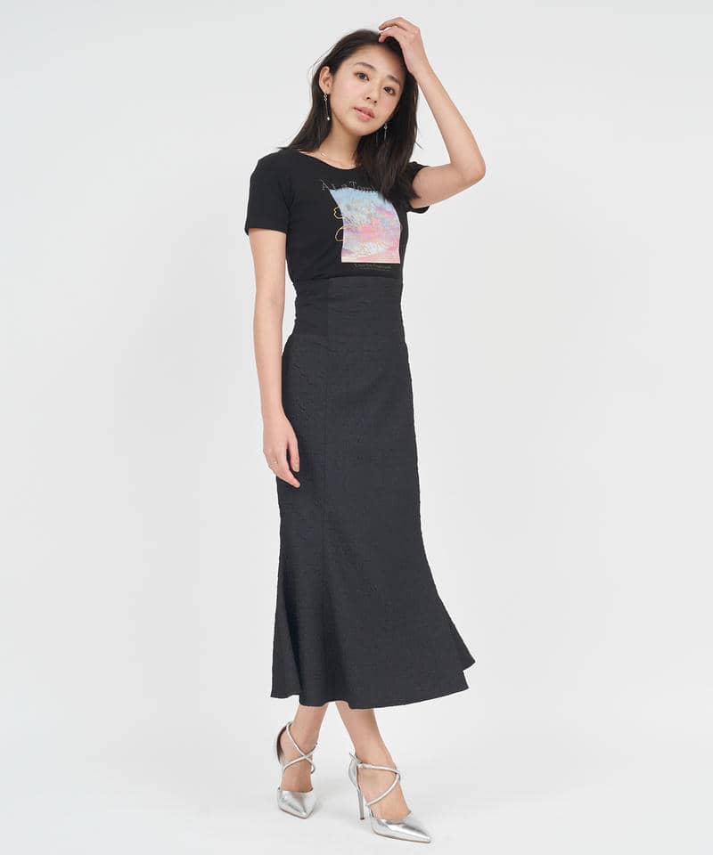 ハイウエストリブジャガードマーメイドスカート 詳細画像 ブラック 2