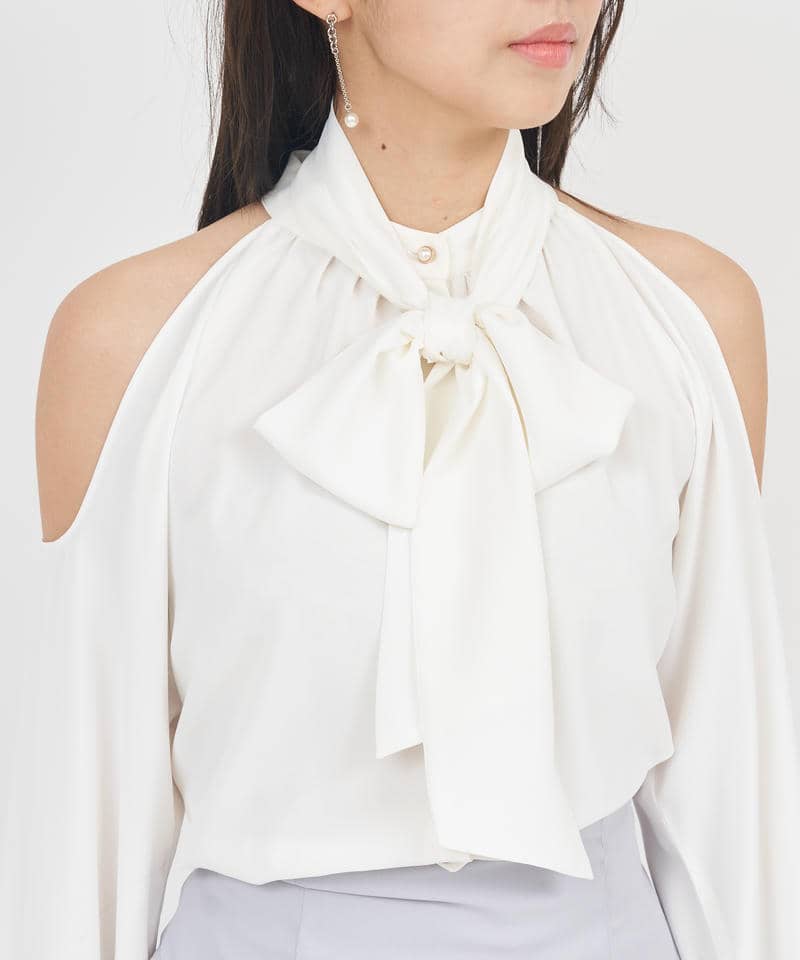 オープンショルダーボウタイブラウス 詳細画像 オフホワイト 4