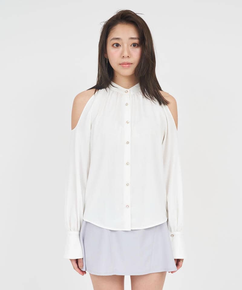 オープンショルダーボウタイブラウス 詳細画像 オフホワイト 8