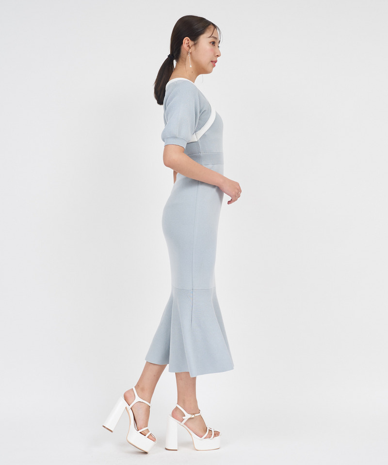 ボレロ風配色ニットマーメイドワンピース 詳細画像 ピンク 2