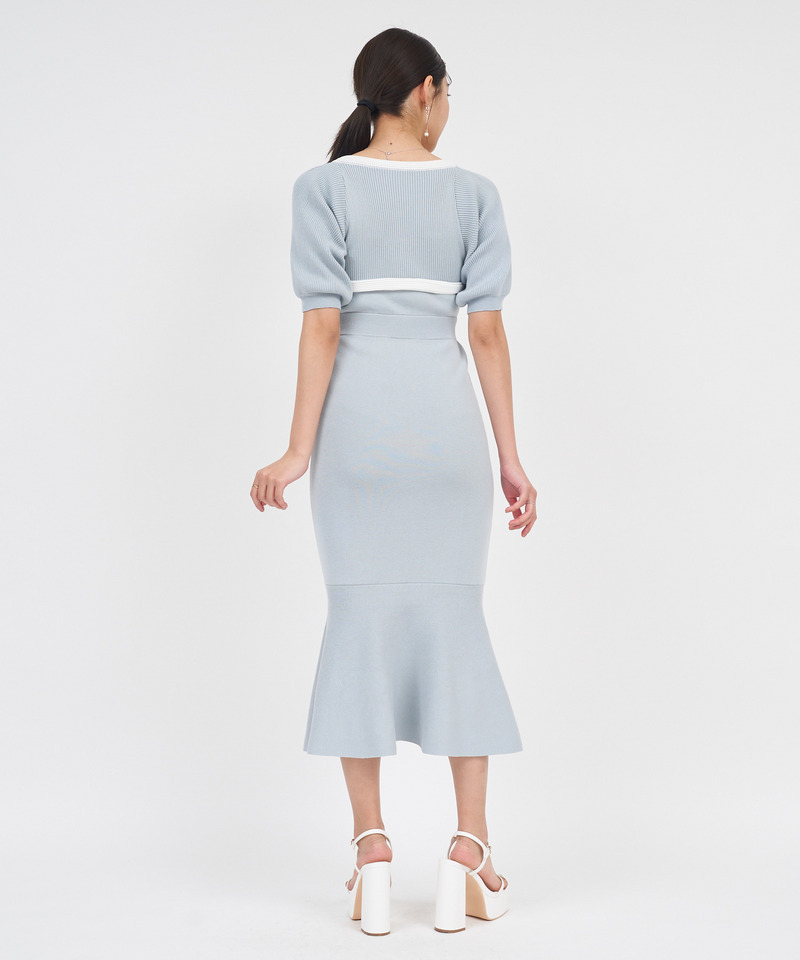 ボレロ風配色ニットマーメイドワンピース 詳細画像 ピンク 3