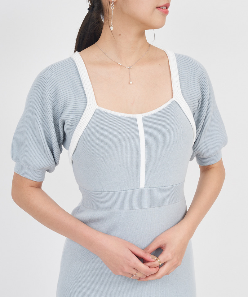 ボレロ風配色ニットマーメイドワンピース 詳細画像 ピンク 4