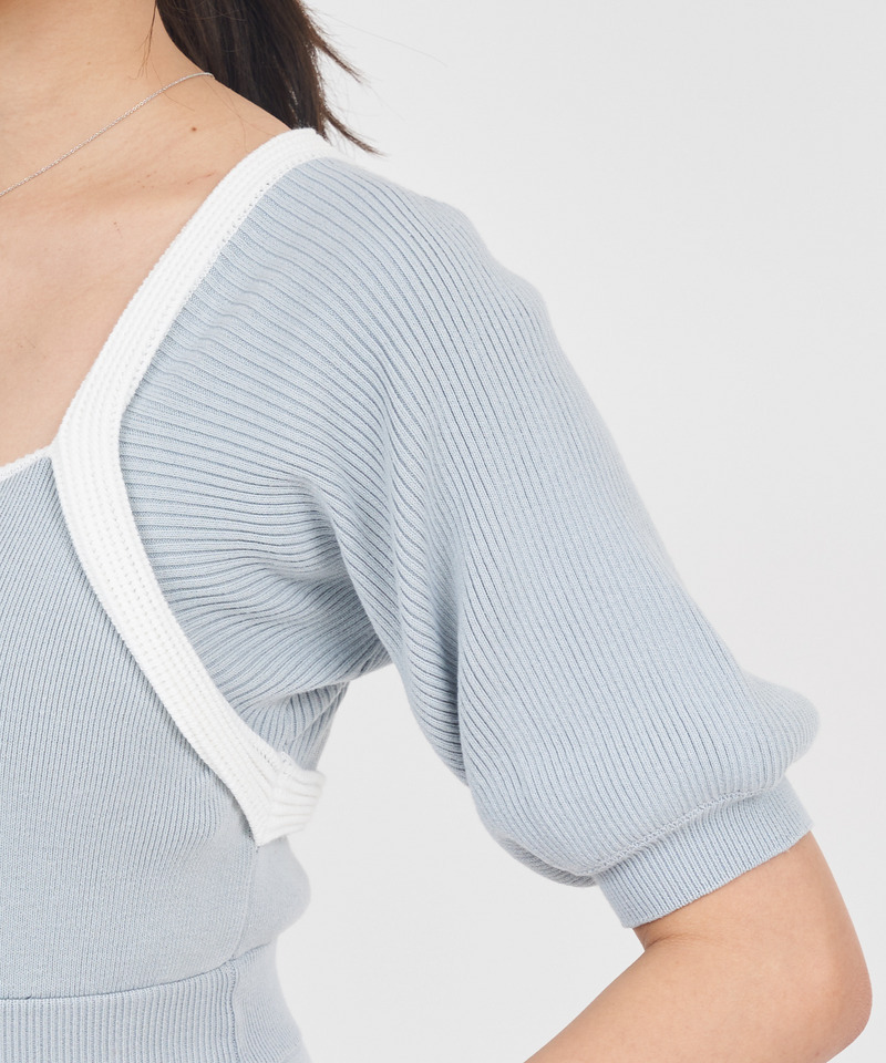 ボレロ風配色ニットマーメイドワンピース 詳細画像 ピンク 5