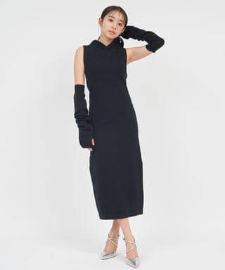 アームウォーマー付フードタイトワンピース