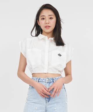 エンブレム刺繍クロップドシャツ