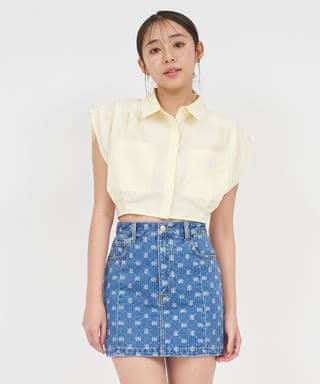 エンブレム刺繍クロップドシャツ