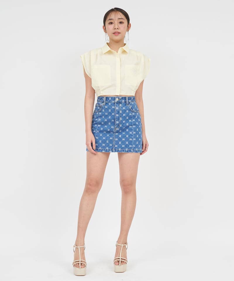 エンブレム刺繍クロップドシャツ 詳細画像 イエロー 2