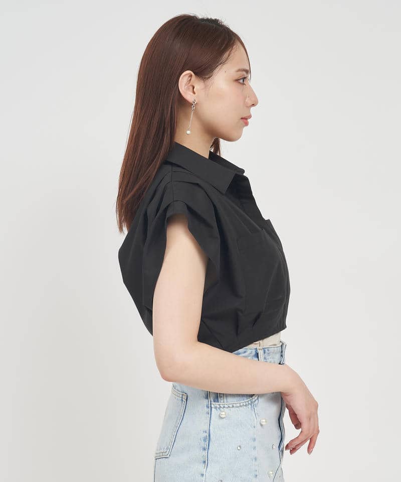 エンブレム刺繍クロップドシャツ 詳細画像 ブラック 2