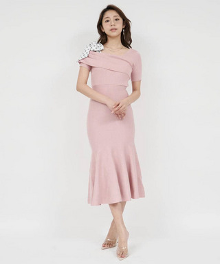 ショルダースカーフ付ニットマーメイドワンピース