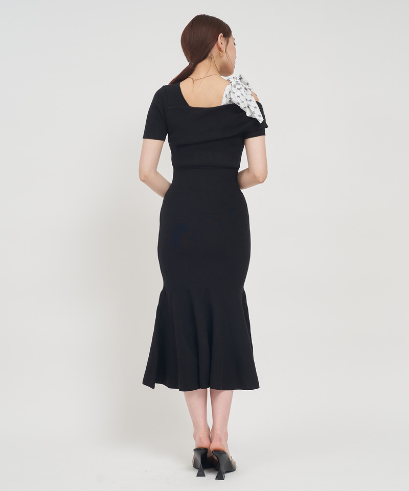 ショルダースカーフ付ニットマーメイドワンピース 詳細画像 ピンク 3