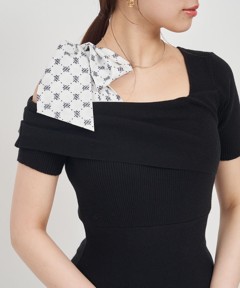 ショルダースカーフ付ニットマーメイドワンピース 詳細画像 ピンク 4