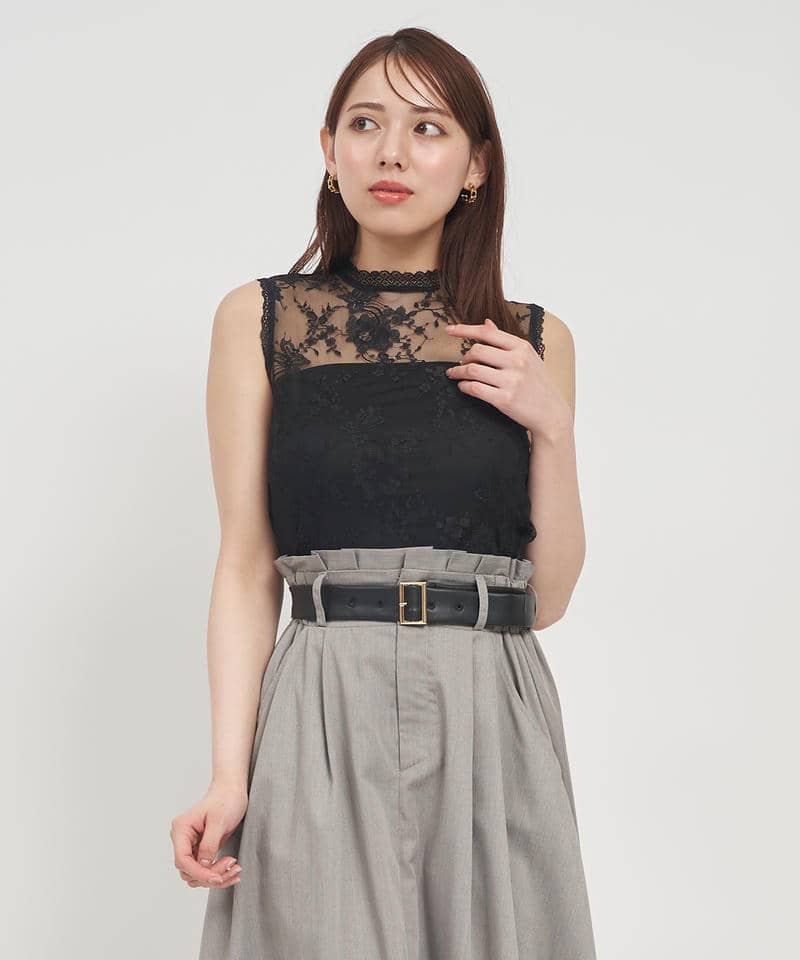 プチハイノースリーブレーストップス 詳細画像 ブラック 1