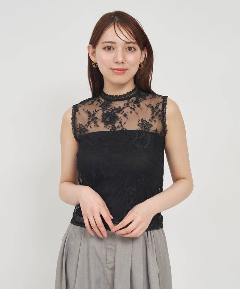 プチハイノースリーブレーストップス 詳細画像 ブラック 7