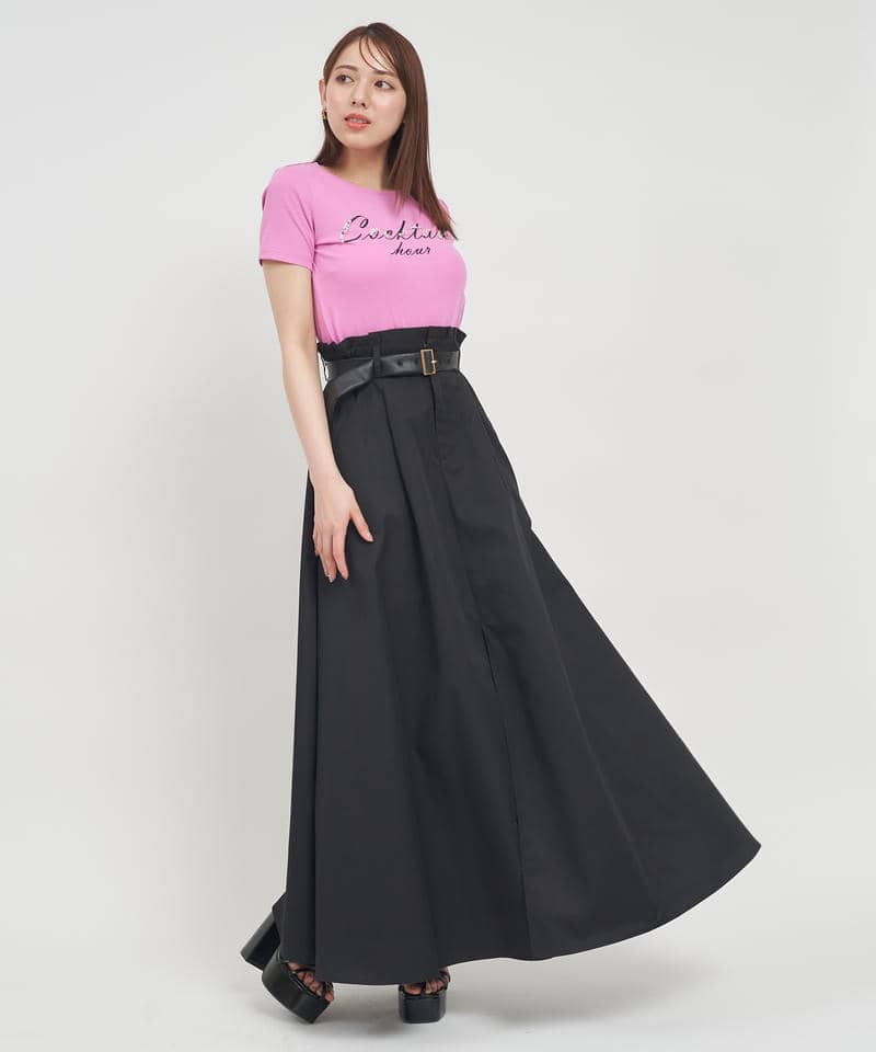 ベルト付スリットワイドスカート 詳細画像 ブラック 2