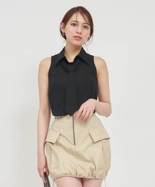 ネクタイ付ノースリーブブラウス