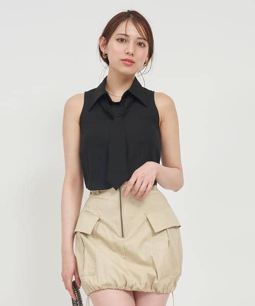 ネクタイ付ノースリーブブラウス 詳細画像