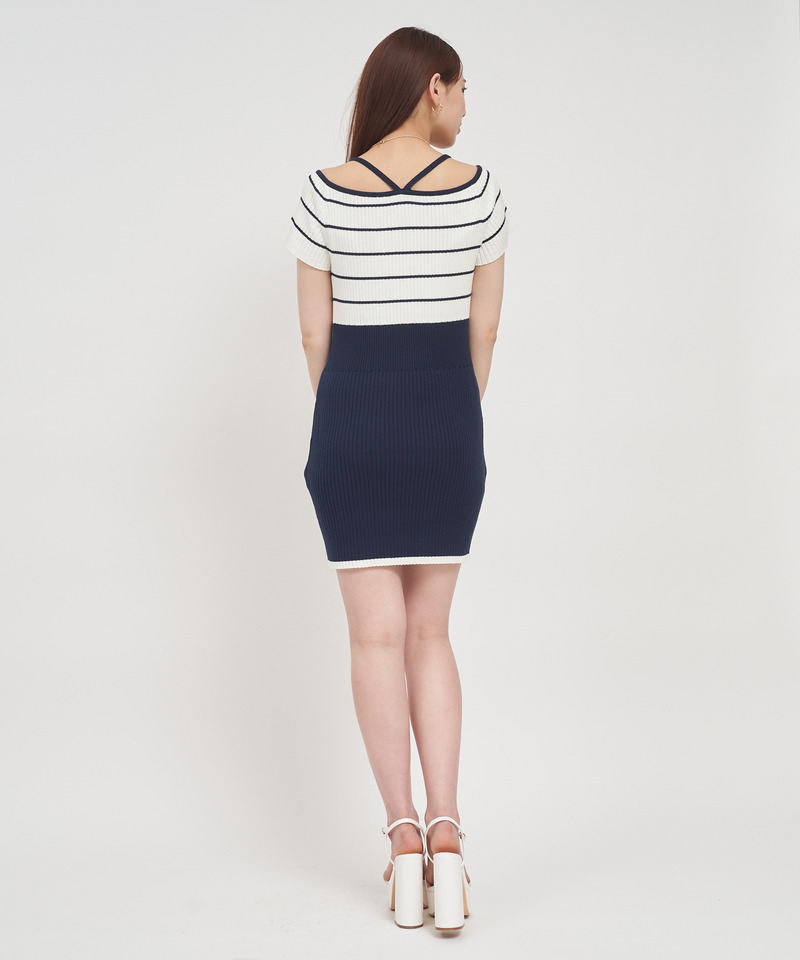 配色ラインオフショルミニワンピース 詳細画像 ボーダー 3