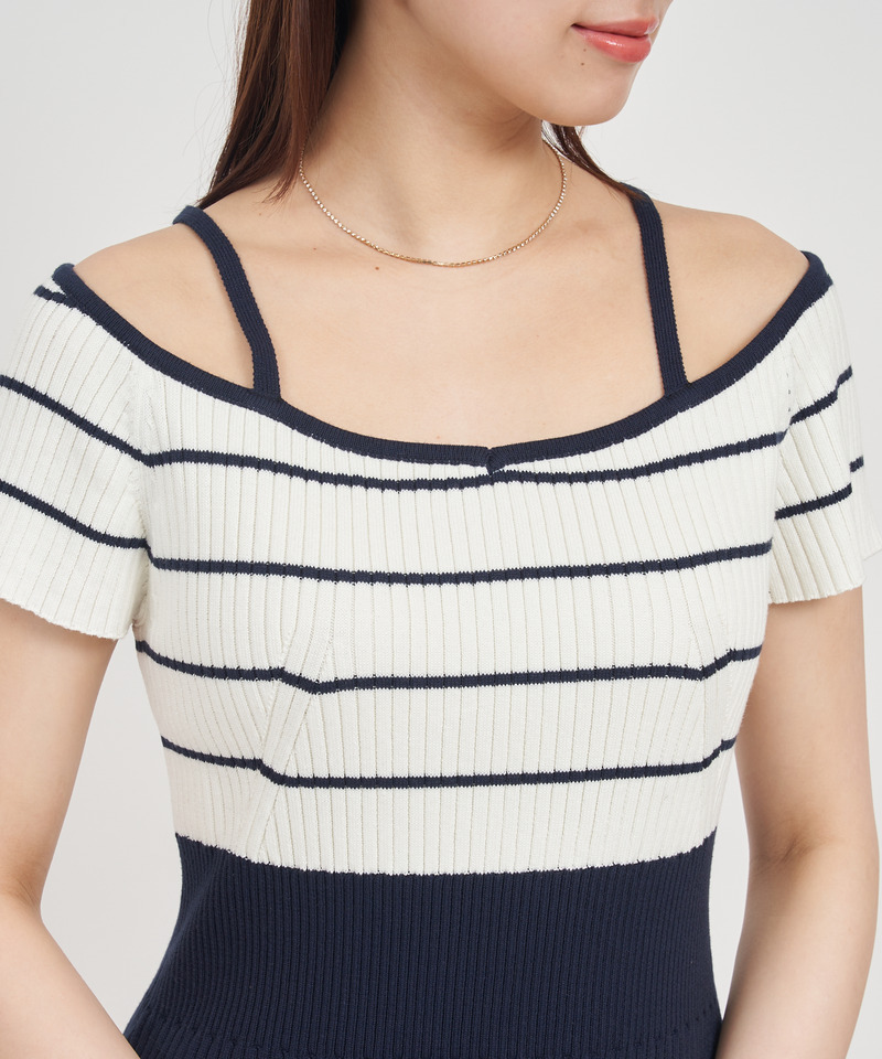 配色ラインオフショルミニワンピース 詳細画像 ボーダー 4