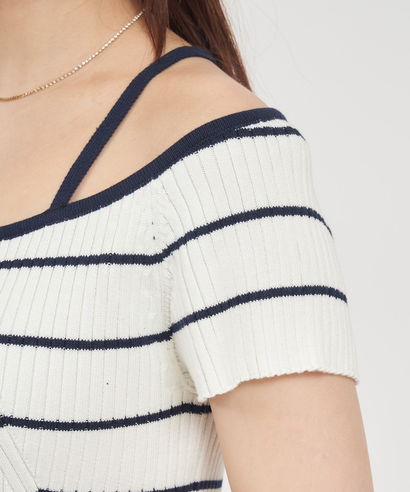 配色ラインオフショルミニワンピース 詳細画像 ボーダー 5