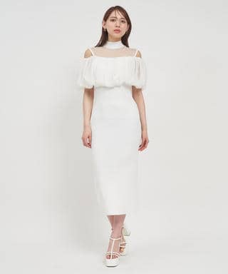 レイヤード風ドットシアーニットタイトワンピース