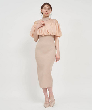 レイヤード風ドットシアーニットタイトワンピース