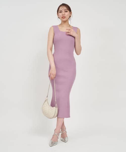カラーニットタイトワンピース 詳細画像
