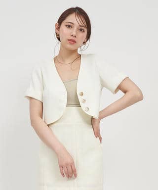 半袖ノーカラーコンパクトジャケット