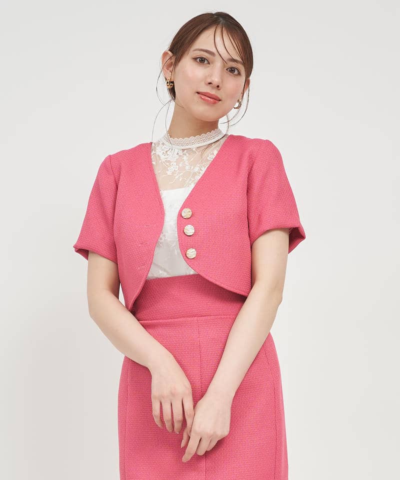 半袖ノーカラーコンパクトジャケット 詳細画像 ピンク 1