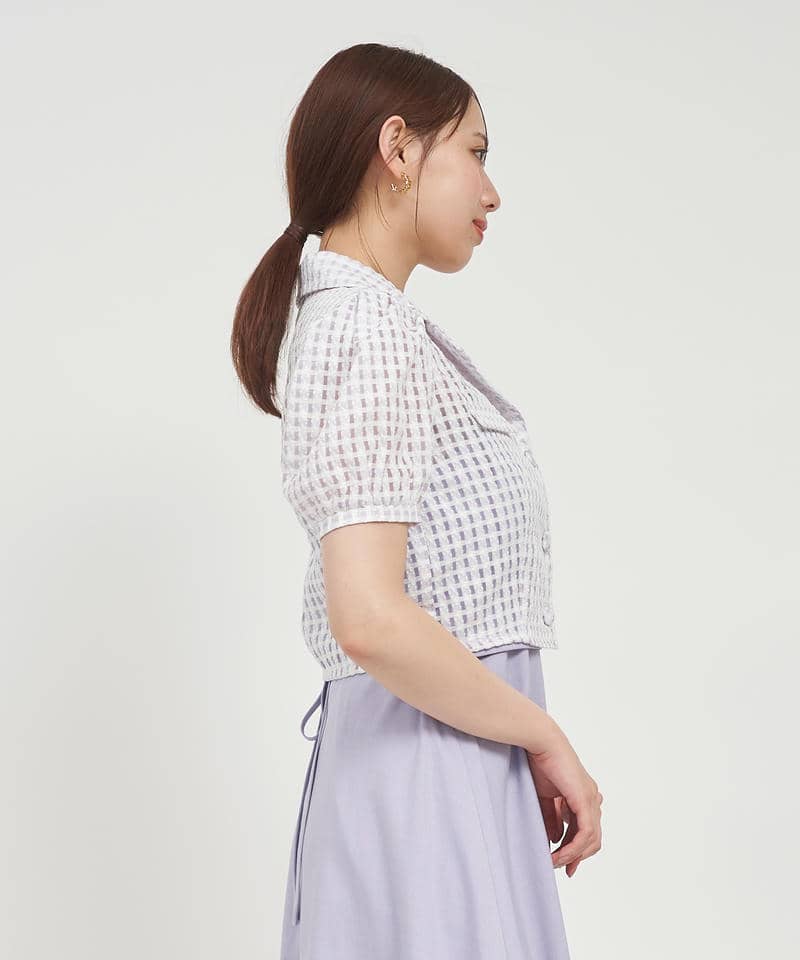 シアーチェックパフスリーブジャケット 詳細画像 パープル 2