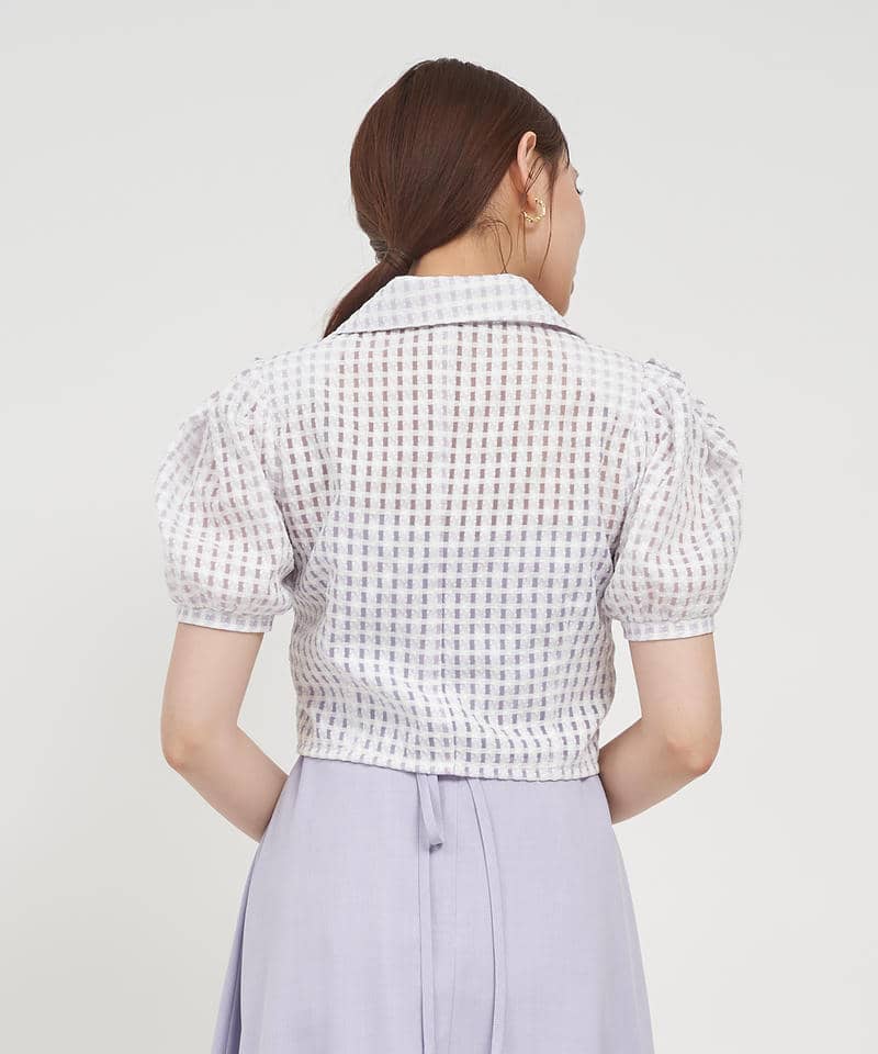 シアーチェックパフスリーブジャケット 詳細画像 パープル 3