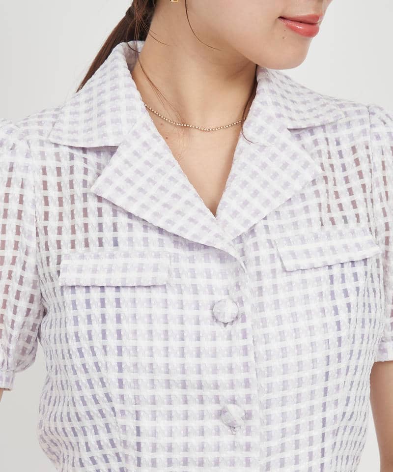 シアーチェックパフスリーブジャケット 詳細画像 パープル 4
