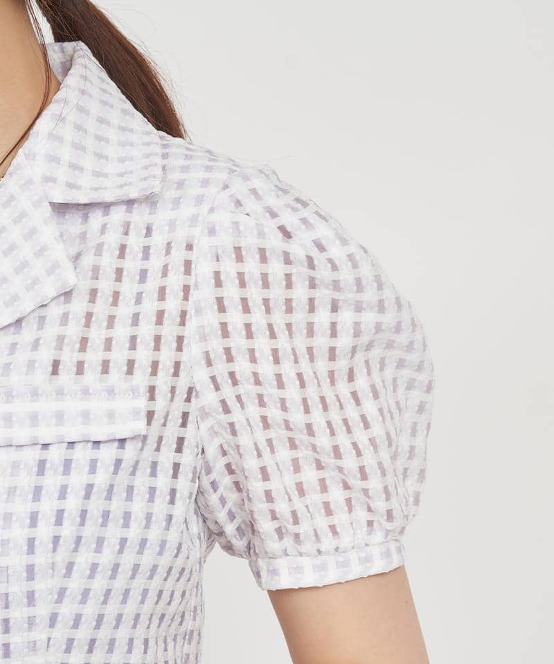 シアーチェックパフスリーブジャケット 詳細画像 パープル 5