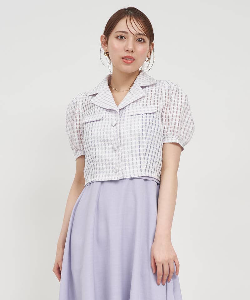 シアーチェックパフスリーブジャケット 詳細画像 パープル 7