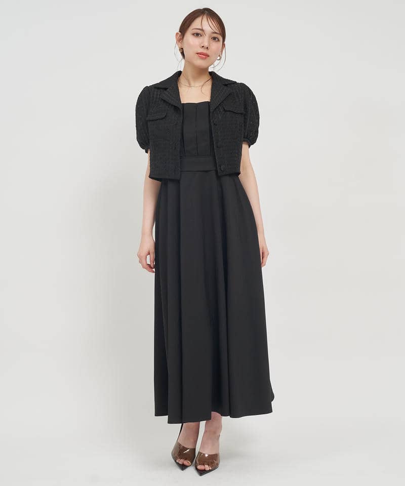 シアーチェックパフスリーブジャケット 詳細画像 ブラック 2