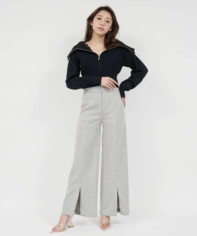 ラインストーンカットワイドパンツ 詳細画像 グレー 2