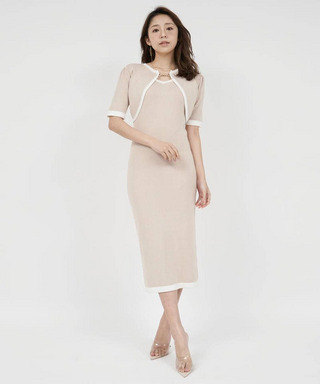 ボレロ風配色ビット付タイトワンピース