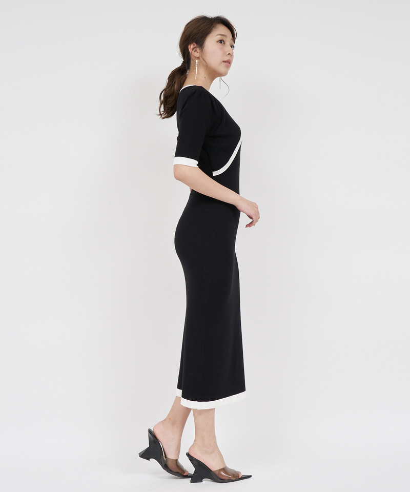 ボレロ風配色ビット付タイトワンピース 詳細画像 ベージュ 2